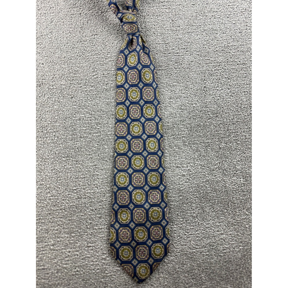 Vintage Valentino Cravatte Neck Tie Men Blue Silk Geometric Medallion Italy Made - Picture 7 of 9